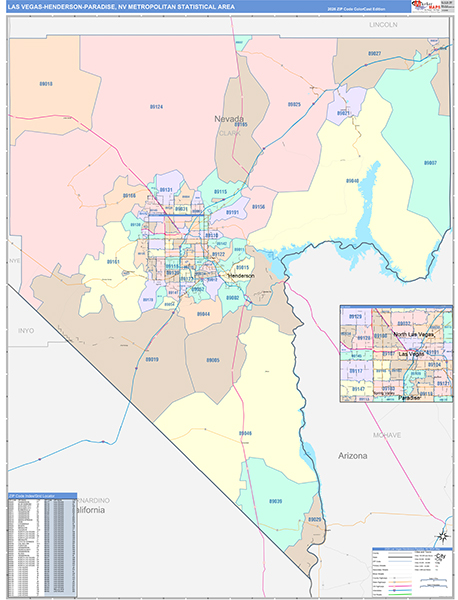 Las Vegas-Henderson-Paradise Metro Area Wall Map Color Cast Style